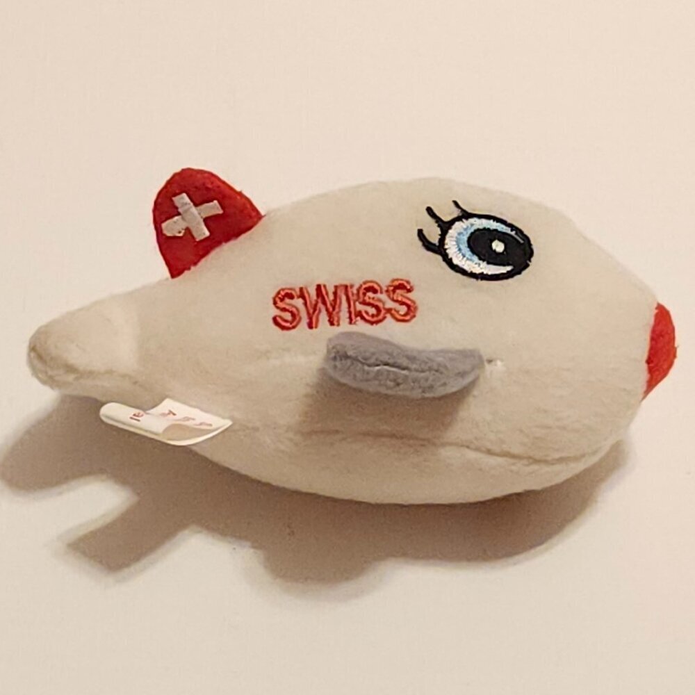 Small plush airplane Swiss International Air Lines white red gray 5" Swissli